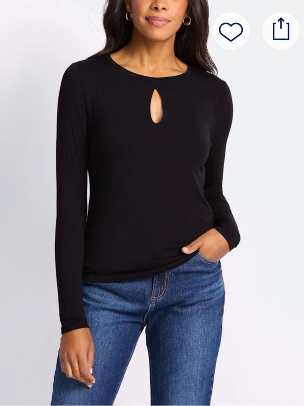 nine britton Black Long-Sleeve Keyhole Top Size Small
